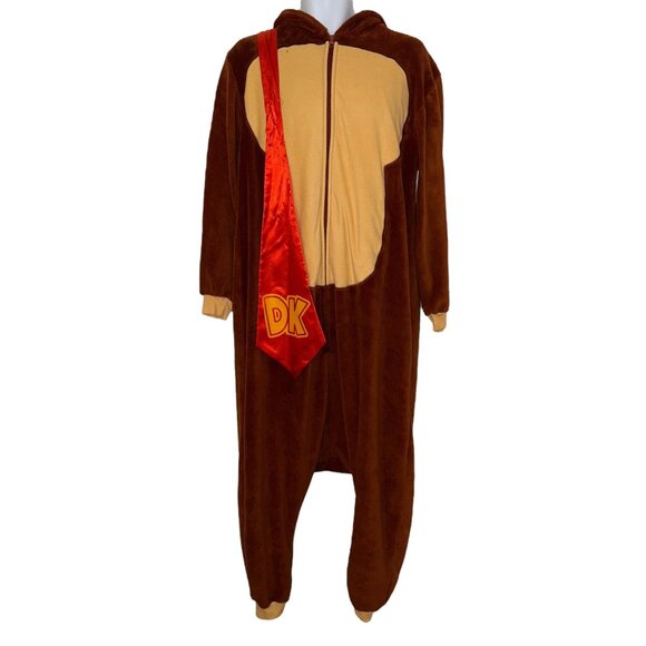 Donkey Kong Other - Donkey Kong Unionsuit Pajamas PJs Mens S Fleece Halloween Costume Brown